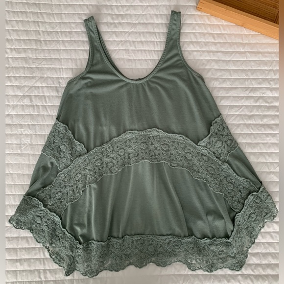 Rue 21 Tank Top Crochet Lace Scoop Neck Flowing Relaxed Fit Sage Green Women’s S - Picture 1 of 15